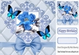 pretty blue flower with butterflies in elegant frame with bow 8x8