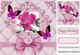 pretty pink flower with butterflies in elegant frame with bow 8x8