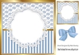 Pretty lace centre and blue stripe/swirls and bow card fronts 8x8