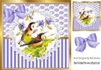 Pretty birds on lace with purple stripe/swirls and bow card front 8x8