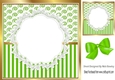 Pretty lace centre and green stripe/swirls and bow card fronts 8x8