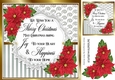 Pretty silver stripe/swirls and red poinsettias christmas card front 8x8
