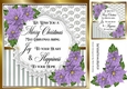 Pretty silver stripe/swirls and lilac poinsettias christmas card front 8x8