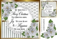 Pretty silver stripe/swirls and silver poinsettias christmas card front 8x8