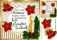 Pretty lace centre and gold stripe/swirls and bells festive card fronts 8x8