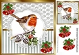 Pretty silver stripe/swirls card front with robin & bells 8x8