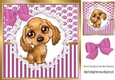 Pretty brown puppy on lace with pink stripe/swirls and bow card front 8x8