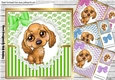 4 brown puppies on lace, stripe/swirls and bows card fronts 8x8 mini kit