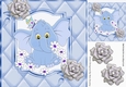 Cute blue elephant with diamante silver roses 8x8