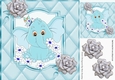 Cute turq elephant with diamante silver roses 8x8