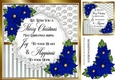 Pretty lace centre and royal blue stripe/swirls and bells festive card fronts 8x8