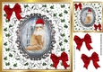 Lovely Cat in santa hat on lace, red bows (Three) 8x8