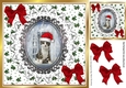 Lovely Cat in santa hat on lace, red bows (four) 8x8