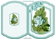 Pretty turq rose on a big leaf with bow/stars bracket card