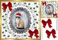 Cute siamese cat in santa hat, on a lace card front with, red bows (three) 8x8