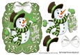Lovely snowman with gifts on a scroll green mat with bow