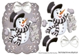 Lovely snowman with gifts on a scroll silver mat with bow