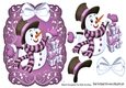 Lovely snowman with gifts on a scroll purple mat with bow