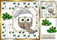 Cute owl in silver santa hat in  holly frame with bow 8x8