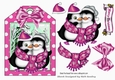 Lovely cuddle penguins with spot tag and pink bow topper