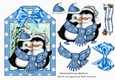 Lovely cuddle penguins with spot tag and blue bow topper