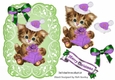 Cute kitten in santa hat on leaf topper with purple bow
