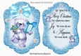 Lovely Teddy with presents and blue bow Card front & insert A5