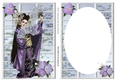Pretty oriental girl with flowers A5 card front/insert (lilac)