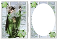 Pretty oriental girl with flowers A5 card front/insert (green)