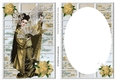 Pretty oriental girl with flowers A5 card front/insert (gold)