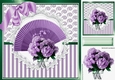 Pretty lilac fan with vase of flowers in ornate card front 8x8