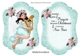 Christmas Angel turq card front A4 with  Blessed verse