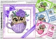 4 Cute owl in coffee cup with bows card fronts 8x8 mini kit