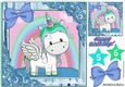 Cute unicorn with rainbow and blue bow 8x8
