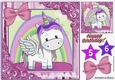 Cute unicorn with rainbow and pink bow 8x8