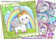 4 Cute unicorns with rainbows and bows card fronts 8x8 Mini kit