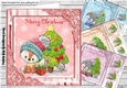 4 Cute foxes in winter hats with little birds & tree 8x8 card fronts Mini kit