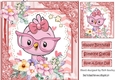 Little pink bird with flowers in ornate 8x8 frame