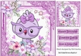 Little lilac bird with flowers in ornate 8x8 frame