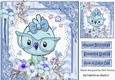 Little blue bird with flowers in ornate 8x8 frame