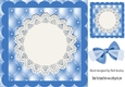 Pretty blue quilt effect card front with lace doily 8x8