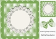 Pretty green quilt effect card front with lace doily 8x8