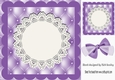 Pretty purple quilt effect card front with lace doily 8x8