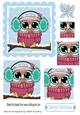 Cute owl on a branch with snow, square pyramids