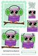 Cute owl on a branch with snow, square pyramids (green)