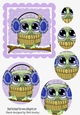 Cute owl on a branch with snow, oval pyramids (purple)
