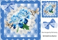 Pretty blue flowers with paper butterflies on lace with bow card front 8x8