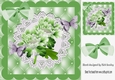 Pretty green flowers with paper butterflies on lace with bow card front 8x8
