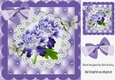Pretty purple flowers with paper butterflies on lace with bow card front 8x8