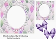 Pretty Diamond and oval lace topper, card front with purple bows 7x7